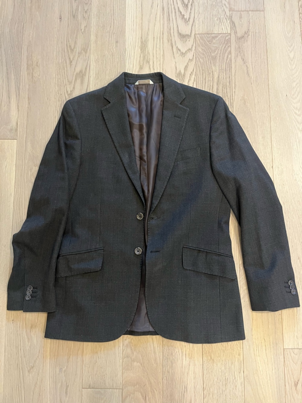 Banana Republic Wool Blend Glen Plaid Blazer — 38 Short — Charcoal/Brown